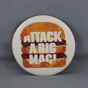 Vintage McDonalds Pin - Attack a Big Mac Art Graphic - Celluloid Pin